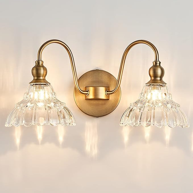 Antique 2-Light Wall Sconce Modern BathroomVanity Light Gold Wall Light Made of Metal Body and Pr... | Amazon (US)