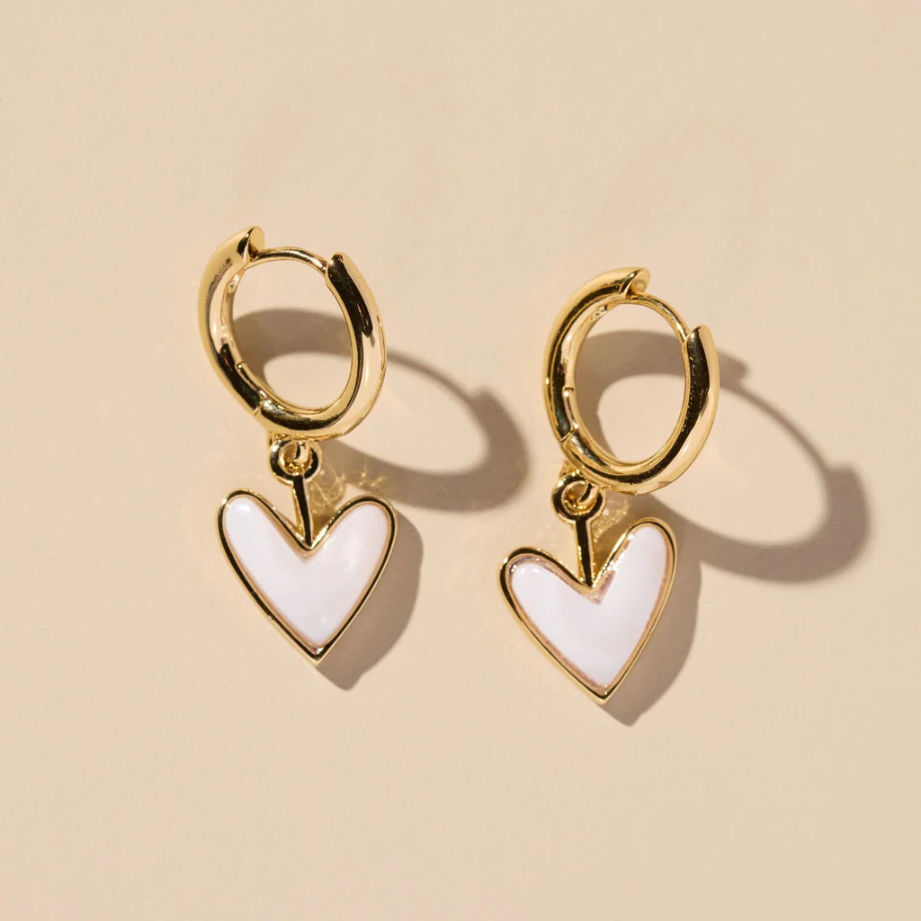 White Agate Sweetheart Huggies | Nickel and Suede