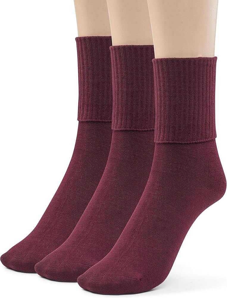 Womens Soft Rayon from Bamboo Dress Socks Crew Seamless Toe Turn Cuff Socks 3-6 Pairs | Amazon (US)