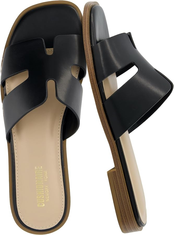CUSHIONAIRE Voyage Cutout Strap Slides for Women, Slip On Summer Flats, Trendy Footwear, Comforta... | Amazon (US)