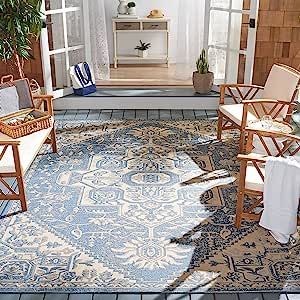 SAFAVIEH Beach House Collection 8' x 10' Cream/Blue BHS138N Indoor/ Outdoor Non-Shedding Easy Cle... | Amazon (US)