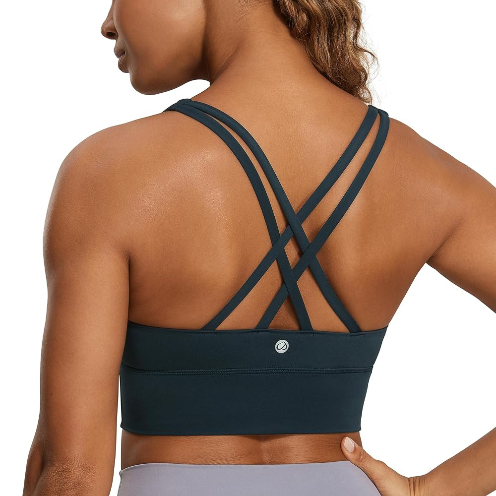 CRZ YOGA Womens Strappy Longline Sports Bra - Medium Impact Criss Cross Yoga Padded Workout Crop ... | Amazon (US)