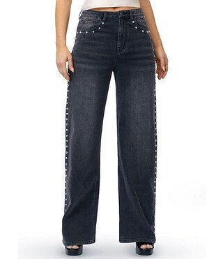 Stevie Jeans Studded Relaxed Fit Straight Leg Jeans | Dillard's