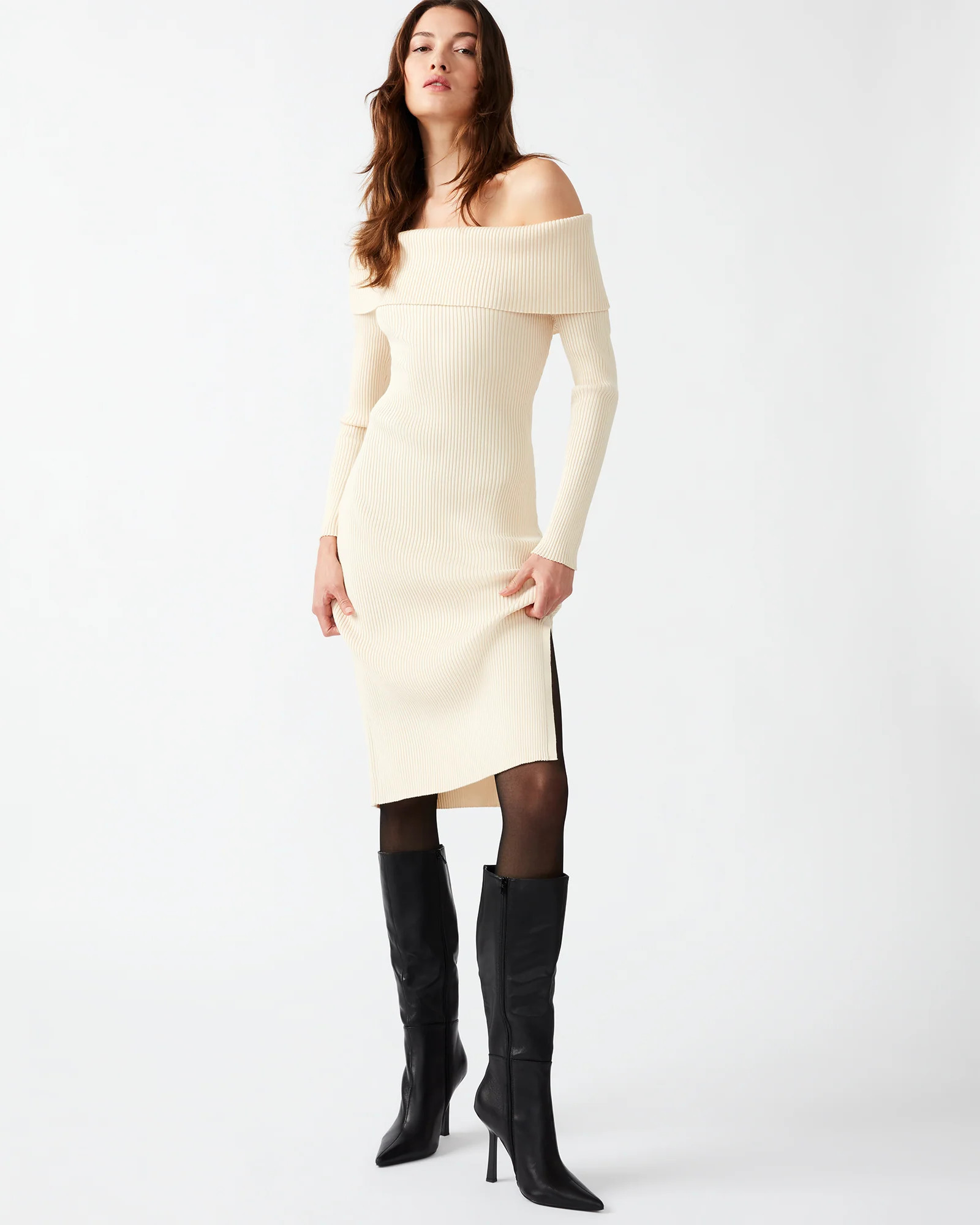 FRANCESCA SWEATER DRESS WHITE | Steve Madden (Canada)