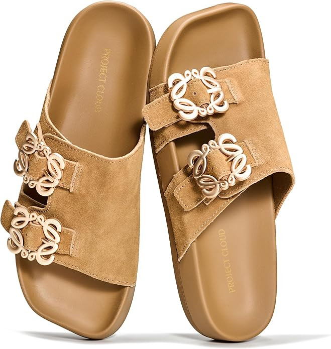 Project Cloud 100% Genuine Leather Womens Sandals Dressy - Lightweight & Non-Slip Women's Flats S... | Amazon (US)