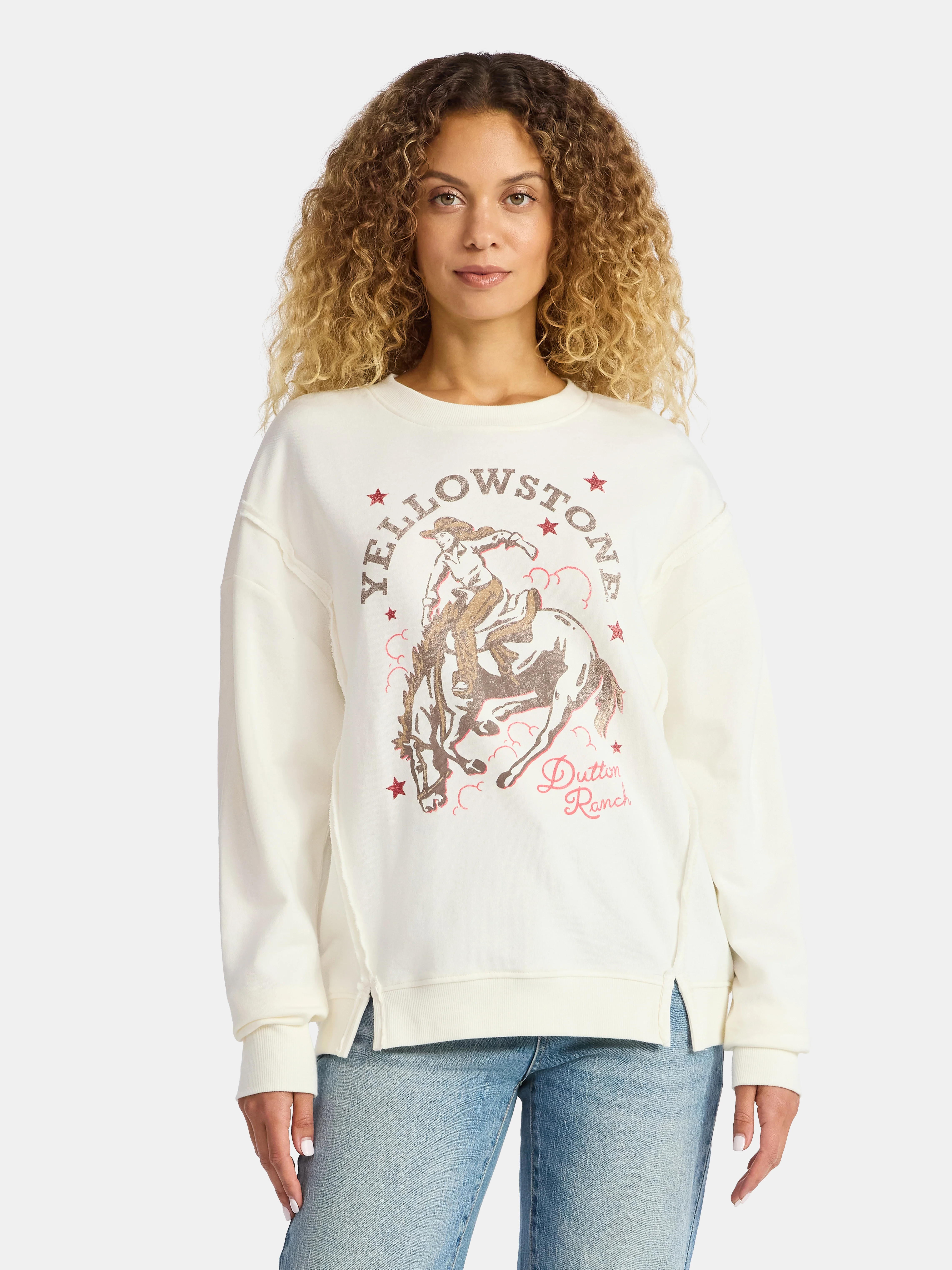 Time and Tru Women's Yellowstone Ranch Stars Graphic Sweatshirt, Sizes XS-3XL - Walmart.com | Walmart (US)