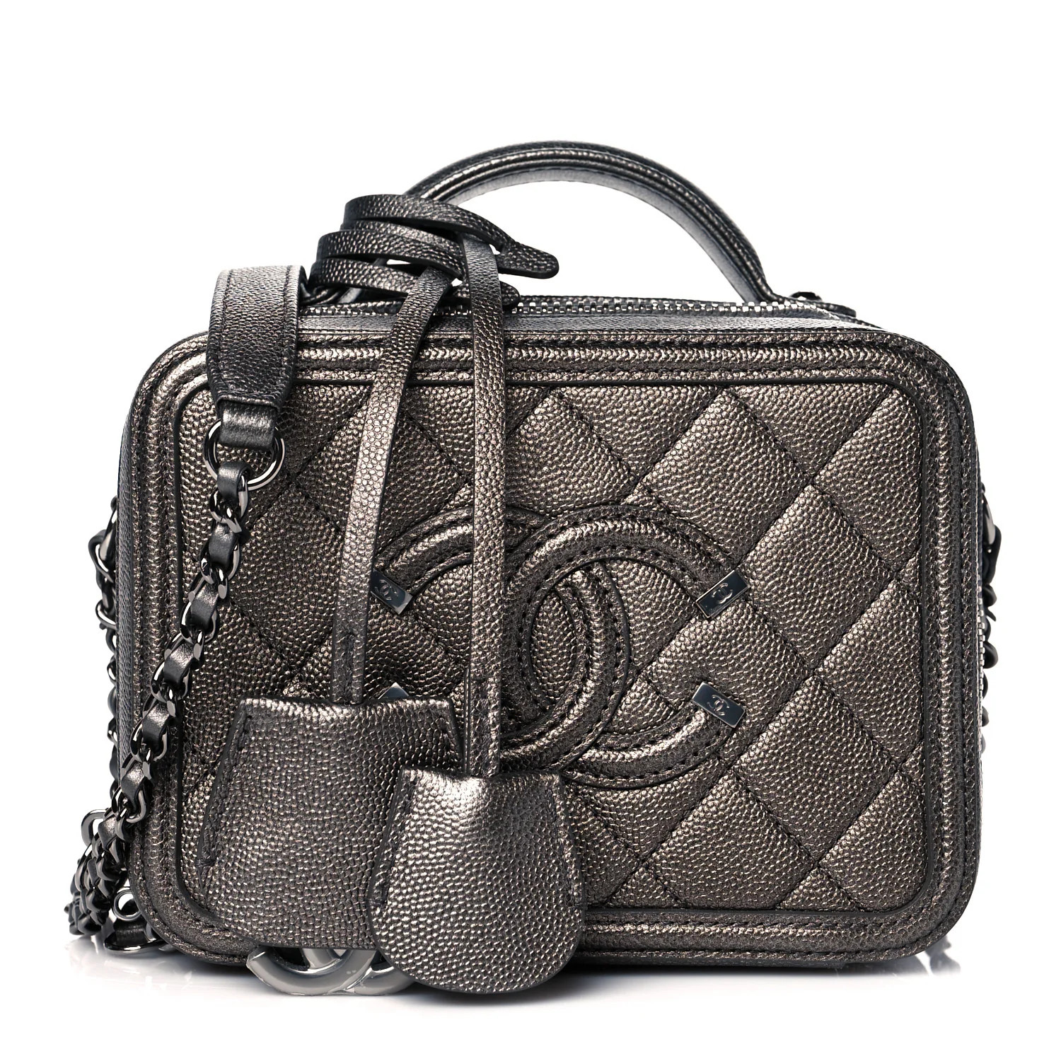 CHANEL Caviar Quilted Small CC Filigree Vanity Case Dark Silver | FASHIONPHILE | FASHIONPHILE (US)