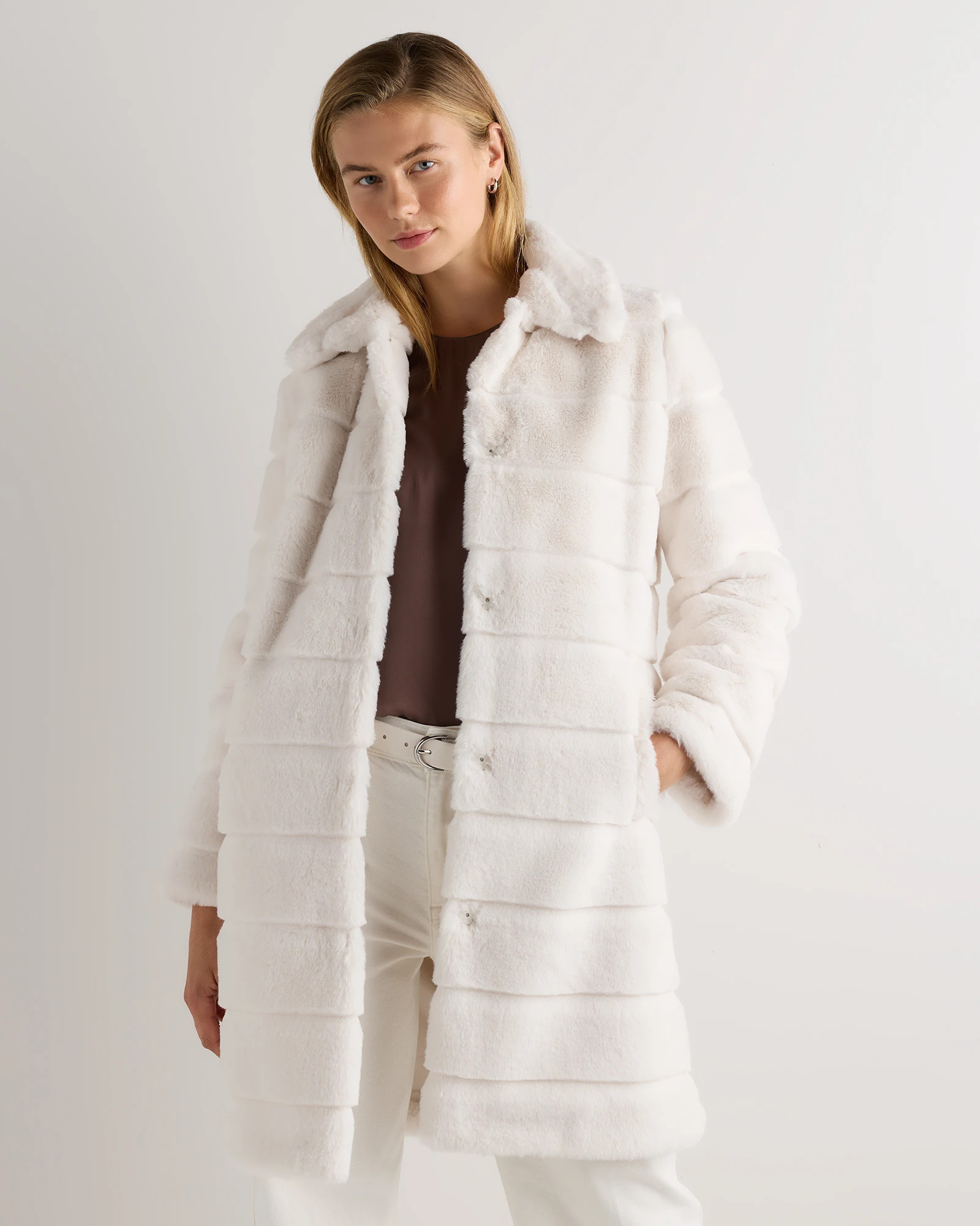 Quince | Women's Faux Fur Long Coat in Black, Size XL, Recycled Polyester | Quince