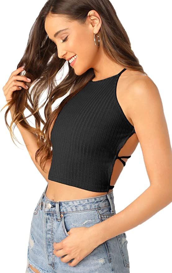 Verdusa Women's Lace Up Backless Crop Cami Top | Amazon (US)