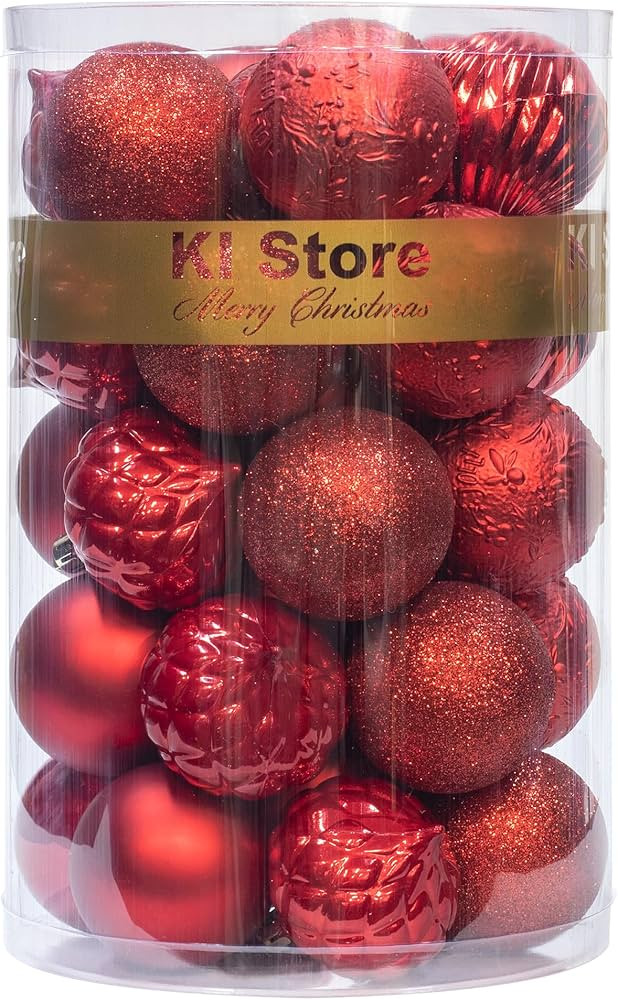KI Store Red Christmas Balls 34pcs 2.36-Inch Christmas Tree Decoration Ornaments for Xmas Tree Ho... | Amazon (US)