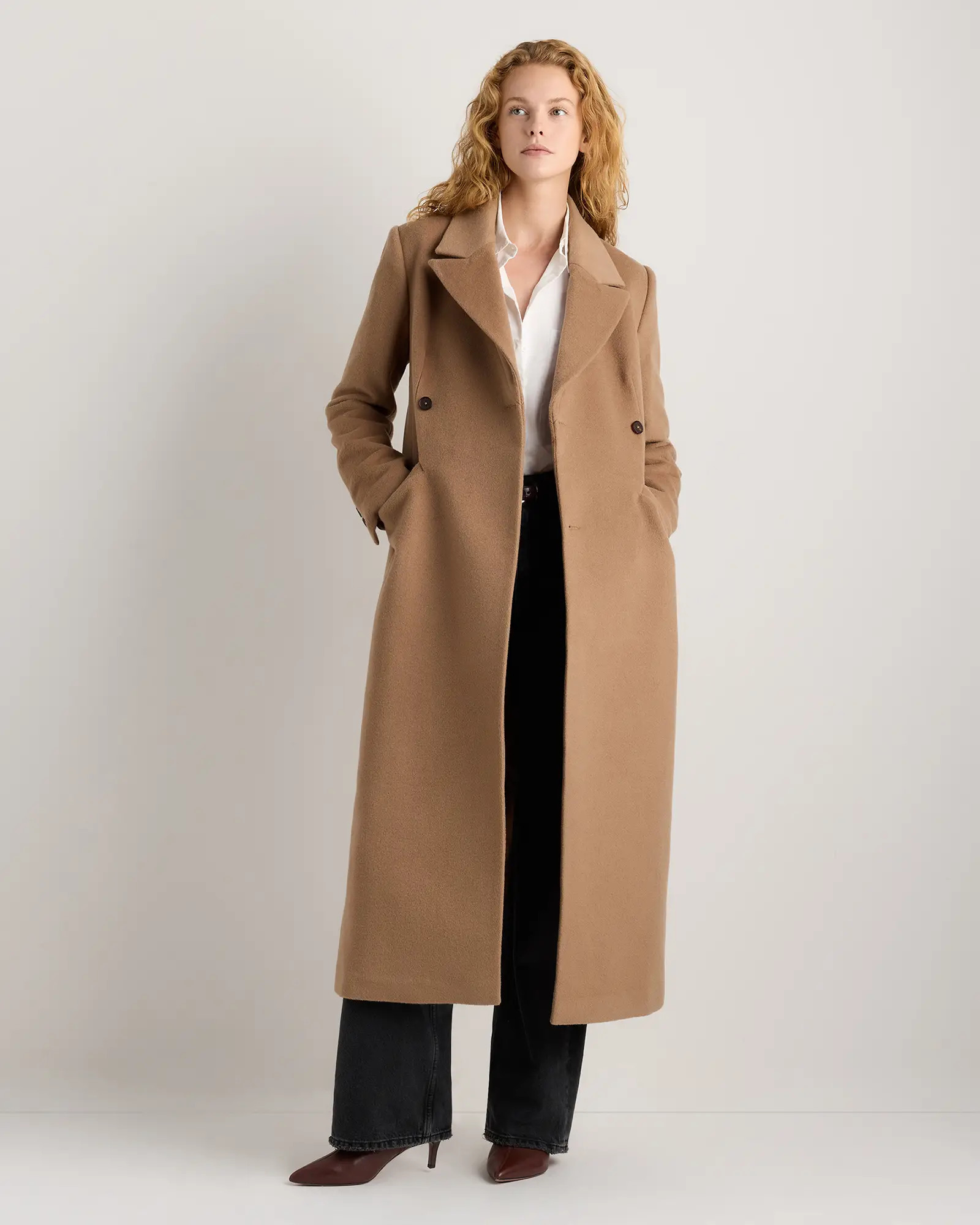 Wool Cashmere Tailored Long Coat in Mocha Brown | Quince
