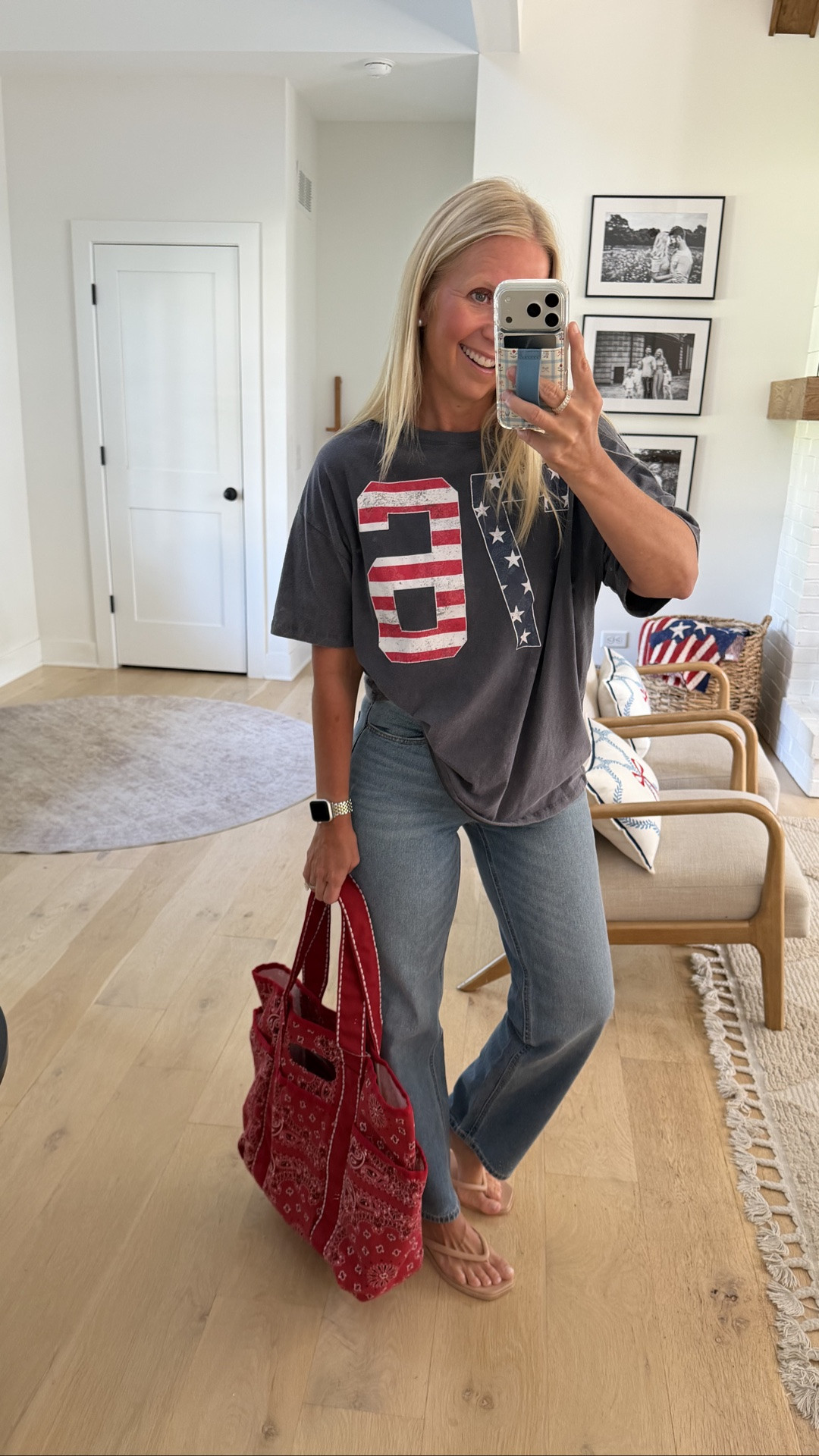 Size medium in the cotton, lived-in tee. Size 4 full length in the jeans. These suck everything in. Bandana bag is on sale!

#LTKSaleAlert #LTKmomlife #LTKSeasonal