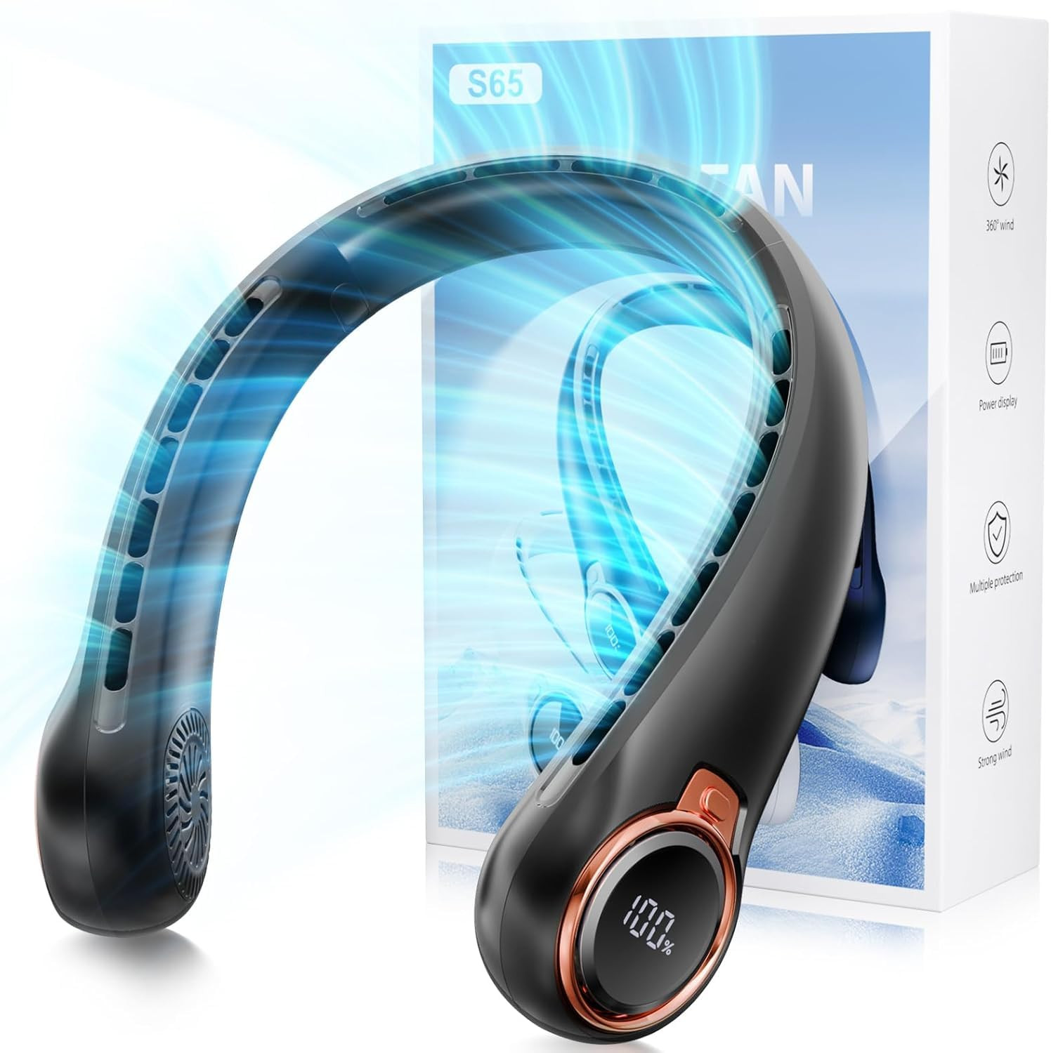 Portable Neck Fan with 6000mAh USB - Rechargeable Battery, Ultra-Light Bladeless Neck Fan LED Dis... | Amazon (US)