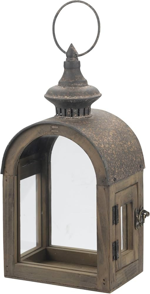 12" High Wooden Dome Lantern Made of Solid Fir Wood and Real Glass in Rustic Brown Finish with Ru... | Amazon (US)