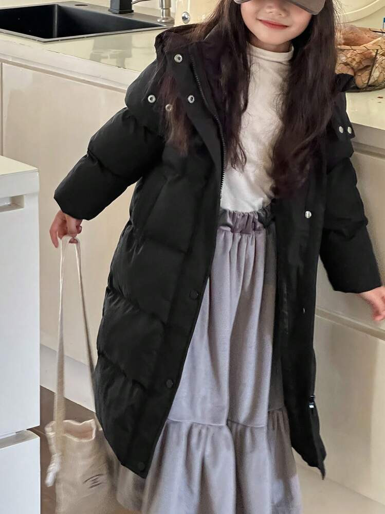 Dazy Kids Young Girls Hooded Jacket, Solid Color | SHEIN