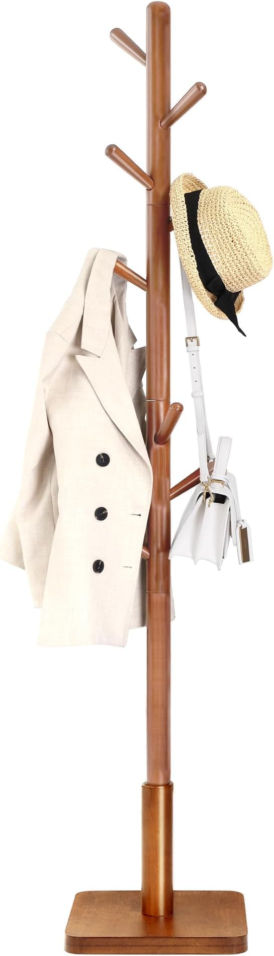 VASAGLE Solid Wood Coat Rack, Free Standing Hall Coat Tree with 8 Hooks, 3 Height Options, for Co... | Amazon (US)