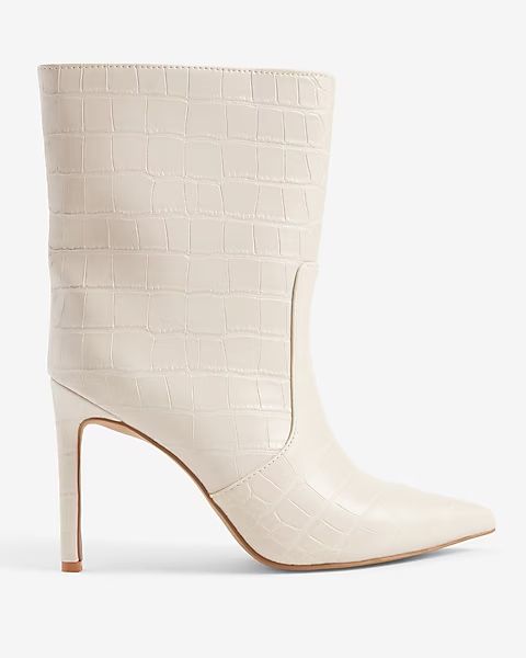 Faux Leather Croc Thin Heel Boots | Express