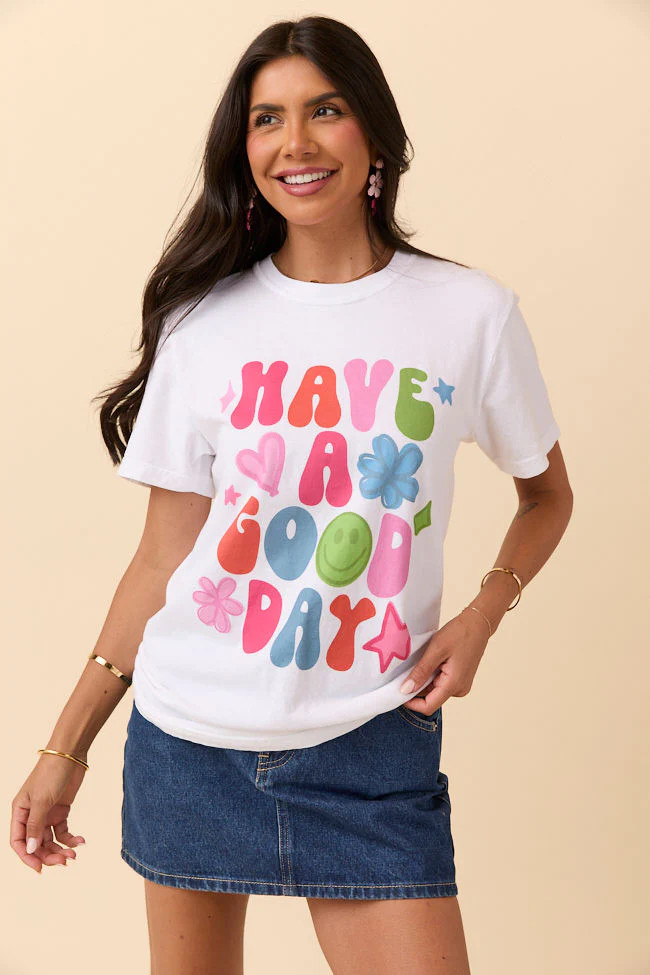 Have A Good Day White Graphic Tee | Pink Lily