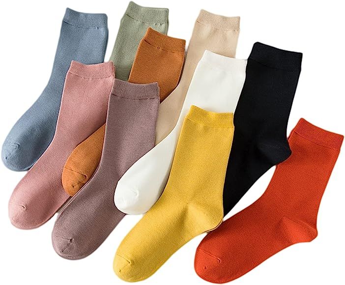 TeenFighter 10 Pairs of Comfortable Casual Cotton Socks for Women, Crew Size, Solid Color Stretch So | Amazon (US)