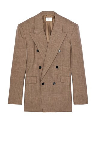 Saint Laurent Double Breasted Blazer in Beige Chine - Beige. Size 42 (also in ). | FWRD 