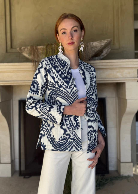 Raina Reversible Button Up Jacket Top - Navy | Benaar La