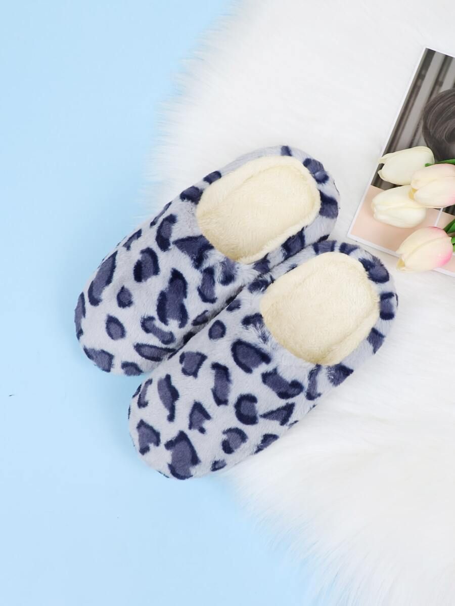 Leopard Wide Fit Fluffy Slippers | SHEIN