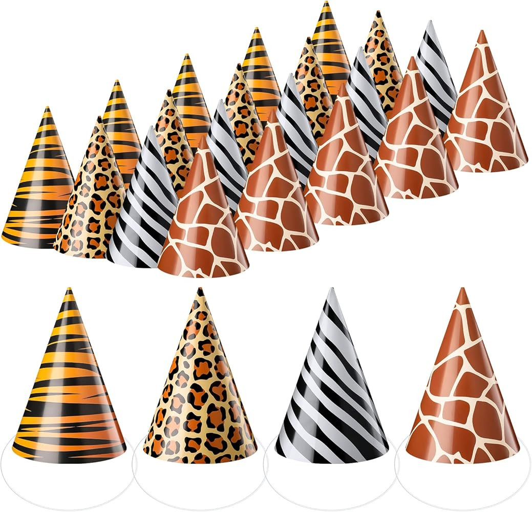 Spiareal 24 Pieces Safari Party Hats Jungle Animal Safari Theme Cone Paper Hats for Kids Zoo Birt... | Amazon (US)
