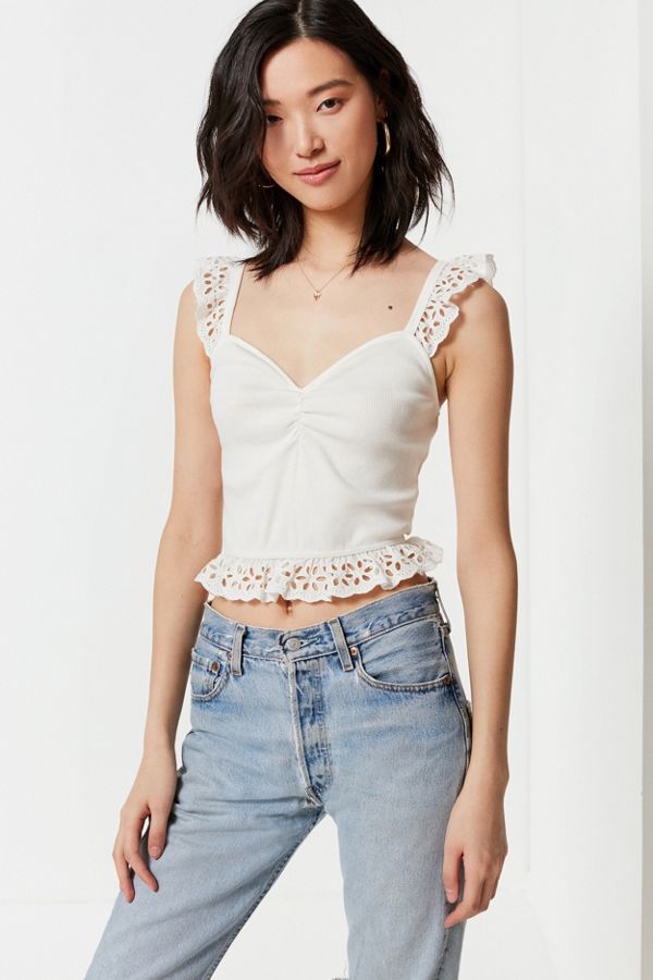 UO Eyelet Flutter Cropped Tank Top | Urban Outfitters (US and RoW)