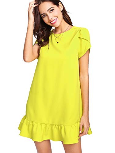 Verdusa Women's Round Neck Petal Short Sleeve Ruffle Hem Tunic Dress | Amazon (US)