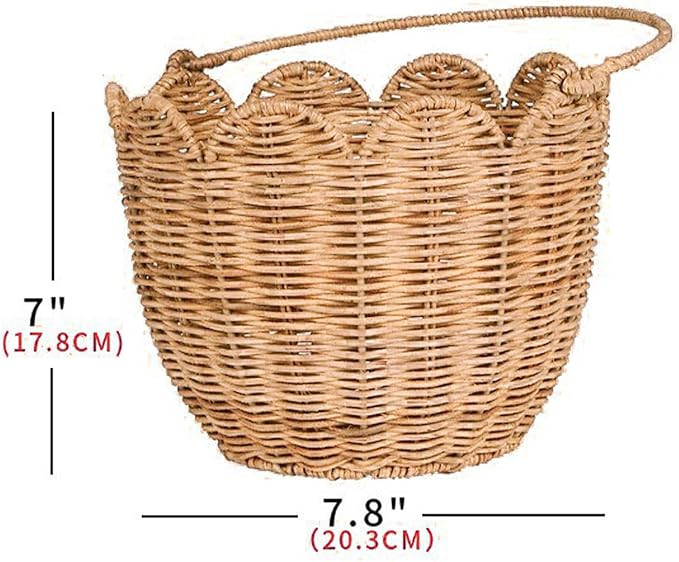 Scalloped Edge Round Basket with Handle, Super Sturdy Wicker Storage Baskets, Hand Woven Basket f... | Amazon (US)