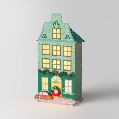 Lit LED Paper House Christmas Village Building - Wondershop™ Green | Target