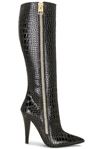 TOM FORD Croc Zip Knee High Boot 105 in Black | FWRD 