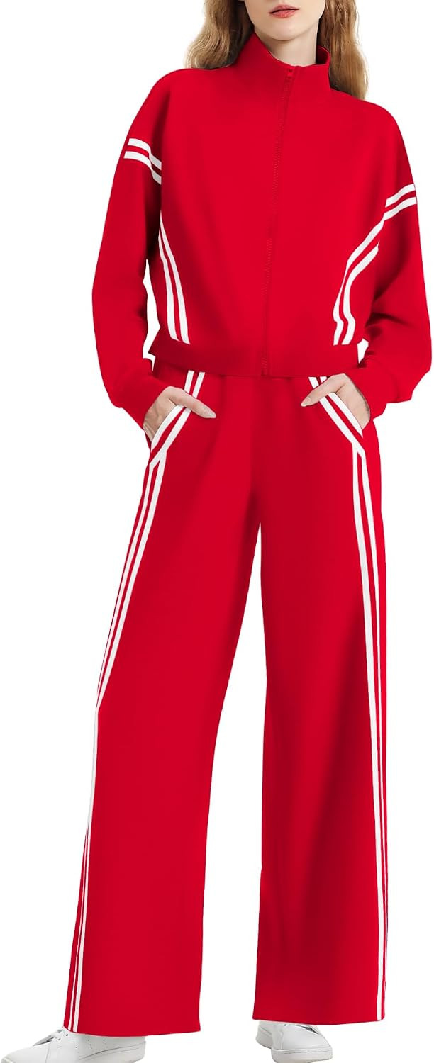 Women's 2 Piece Lounge Sets Zip Up Sweat Set Striped Tracksuit | Amazon (US)