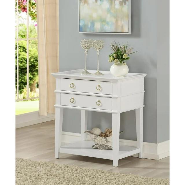 Comfort Pointe Clara 2-Drawer Tray Top Wood Nightstand in White | Walmart (US)