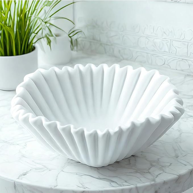 Ceramic Bowl Decorative Large Decorative Bowl for Home Decor Marble Grade Ceramic Ruffle Scallope... | Amazon (US)