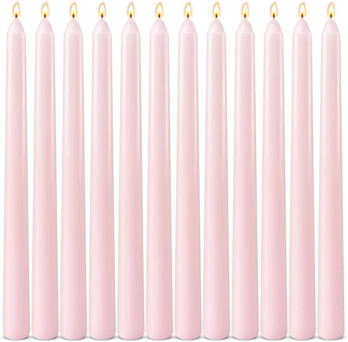 12 Pack 10 inch Pale Pink Taper Candles, Unscented Dripless Smokeless Candlestick Bulk for Home D... | Amazon (US)