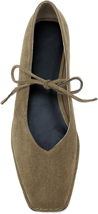 Lace Up Square Toe Ballet Flats for Women Cute Bow Slip On Mary Jane Flats Casual Ballerina Shoes | Amazon (US)