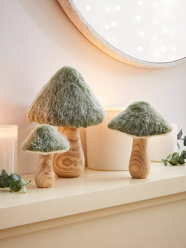 Very Home Set of 3 Wood and Fur Toadstool Autumn Decorations | Very (UK)