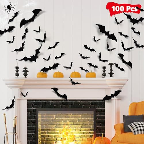 LUDILO 100pcs Bats Halloween Decorations: Halloween Bats Wall Décor Bat Stickers Decals PVC 3D Wall Bat Scary Stickers Halloweens Party Decorations Indoor Outdoor DIY Home Window Door Décor | Amazon (US)