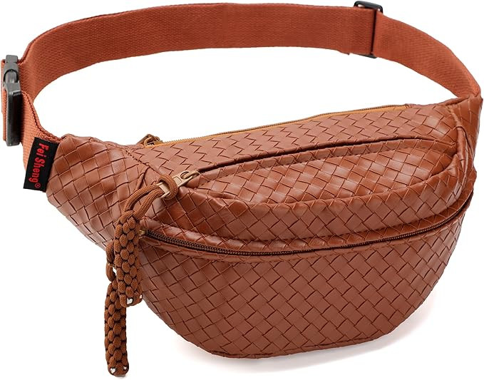 Sling Bag for Women Men,Woven Leather Fashionable Fanny Pack Crossbody Bags with Adjustable Shoul... | Amazon (US)