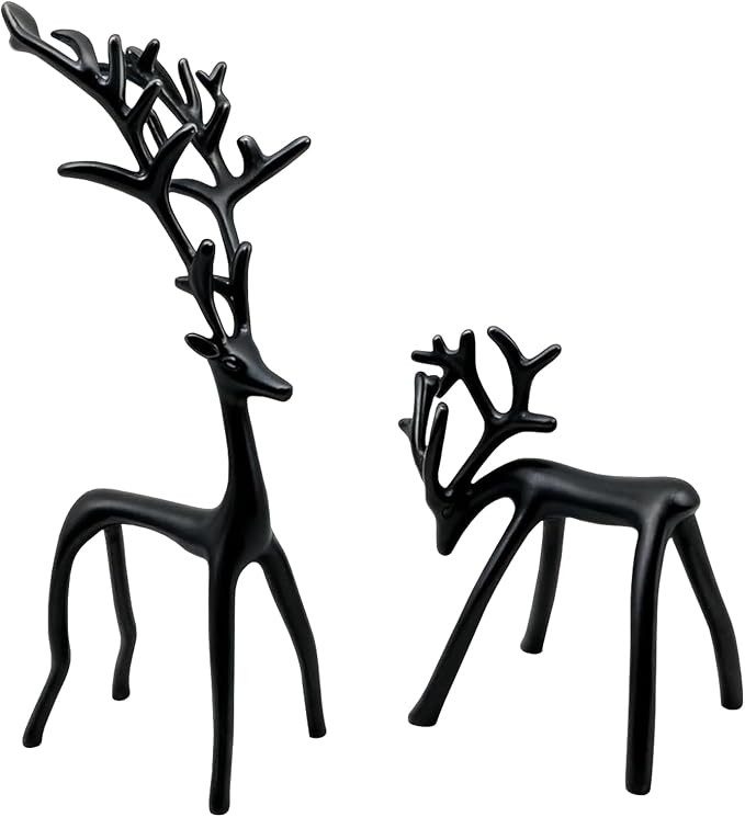 Set of 2 Black Reindeer Christmas Decor, Christmas Decorations, Metal Reindeer Statues, Black Met... | Amazon (US)