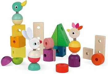 Janod Zigolos Giant 31 Piece Multicolor Wood Pull-Along Train and Stacker – Ages 1+ - J08202 | Amazon (US)