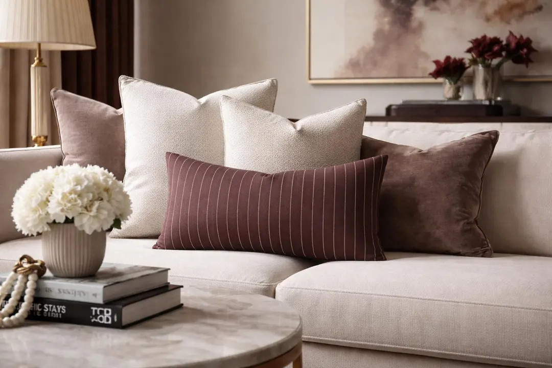 Burgundy Stripe Lumbar Pillow 14x20 with Insert, Wine Red & Cream Pinstripe Accent Cushion, Moder... | Etsy (US)