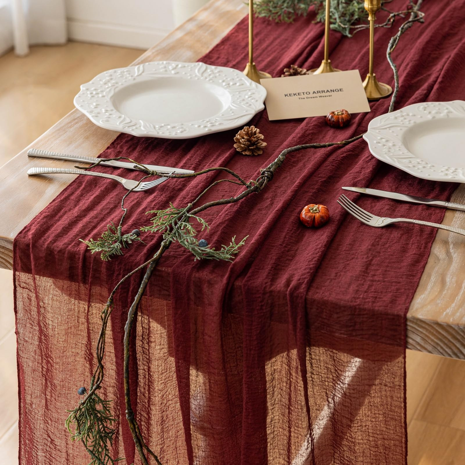 Burgundy Christmas Table Runner Decor Red Cheesecloth Gauze 120 Inch 10 FT Rustic Boho Cheese Clo... | Amazon (US)