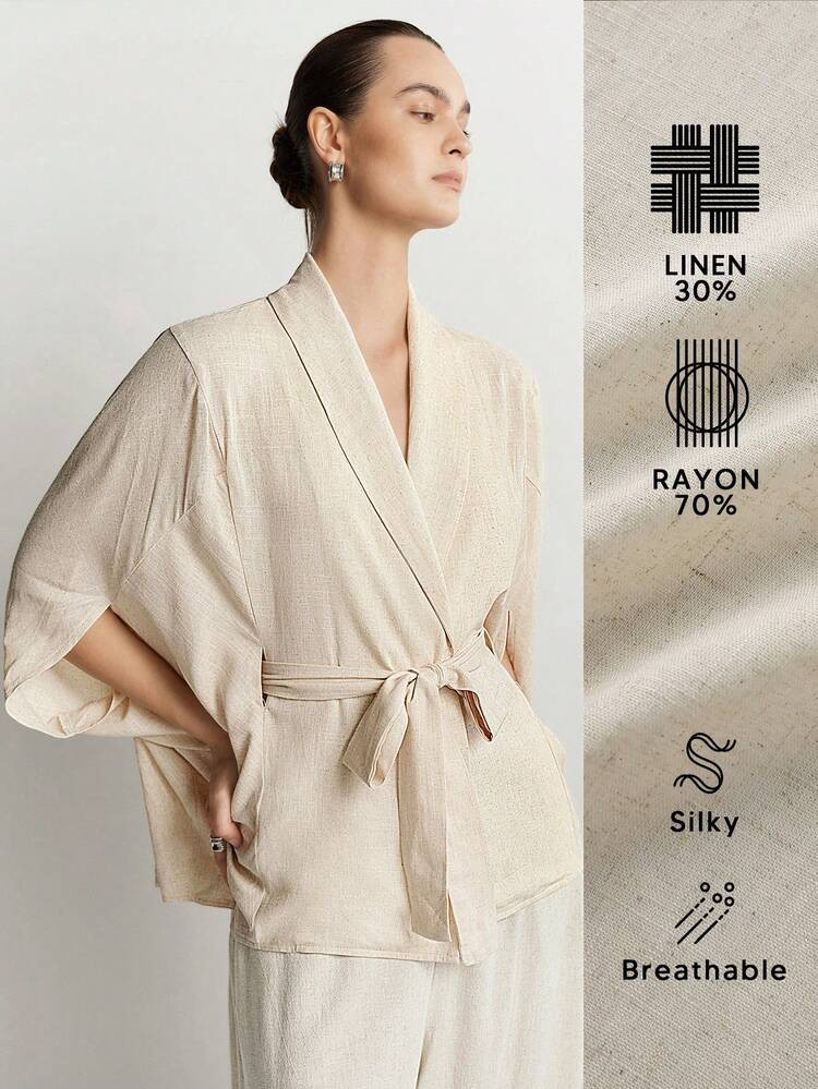 Aalyst Women's Solid Color Waist Knot Casual Versatile Daily Outing Shirt | SHEIN