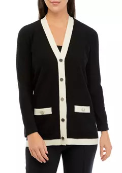 Anne Klein Long Sleeve Cardigan with Contrast Hem | Belk