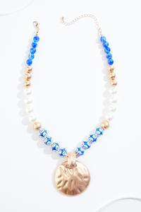Cato Fashions | Cato Hammered Gold Pendant Beaded Necklace | Cato Fashions