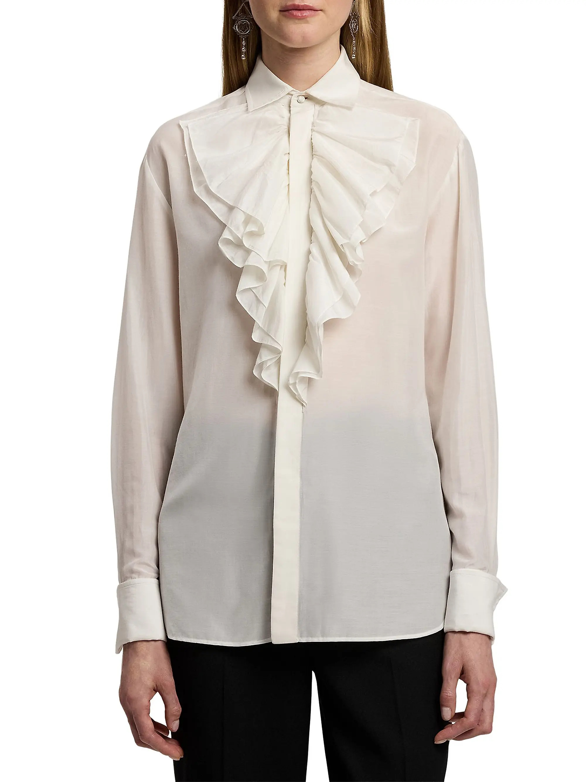 Ralph Lauren Collection Brittani Ruffled Cotton-Silk Voile Shirt | Saks Fifth Avenue | Saks Fifth Avenue