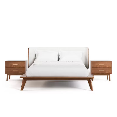 HOMES: Inside + Out 3pc Queen Riverstone Mid-Century Boucle Platform Bedroom Set with 2 Nightstands Walnut | Target