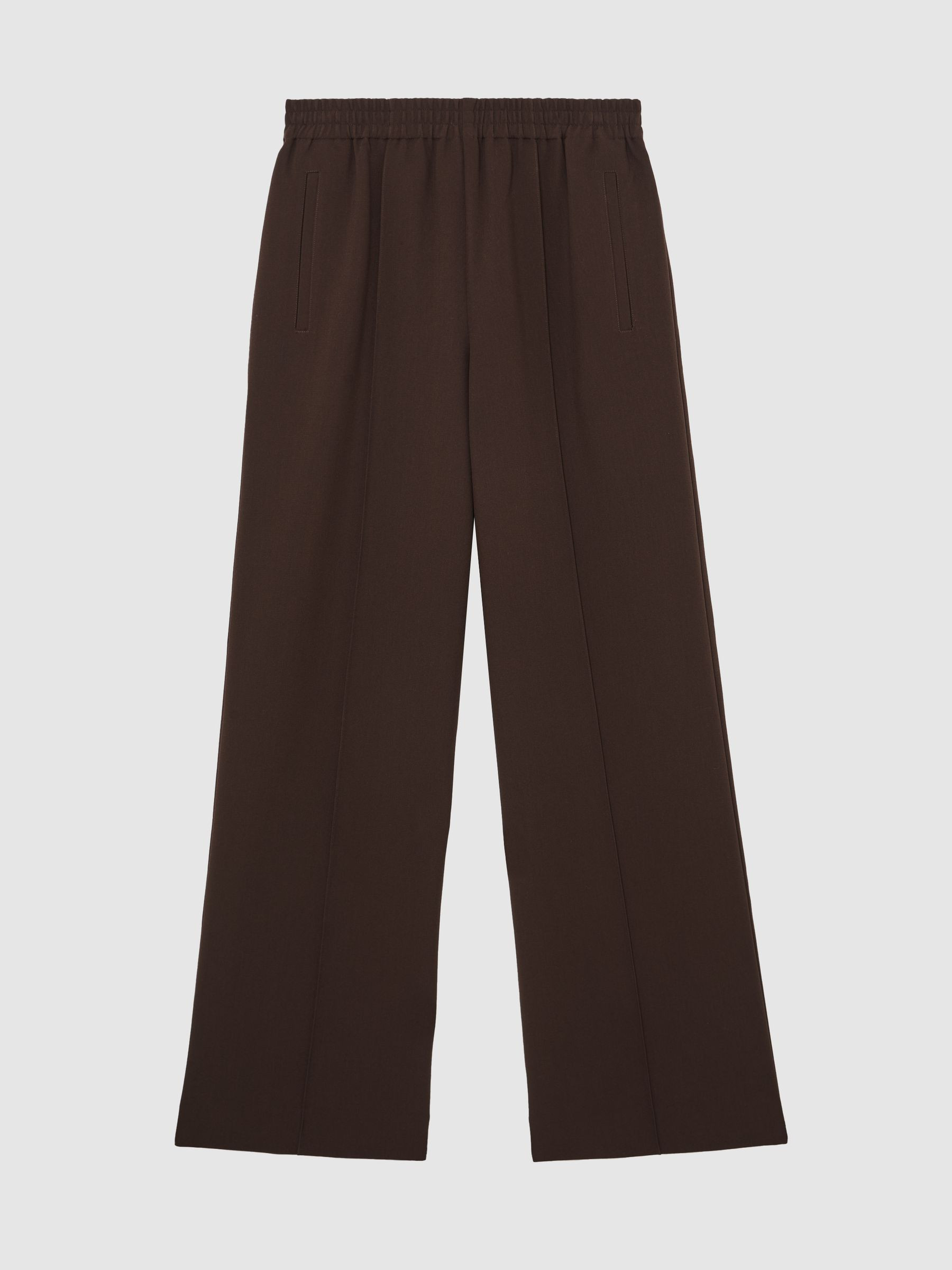 Reiss Wide-Leg Elasticated-Waist Trousers in Chocolate Brown - REISS | Reiss UK